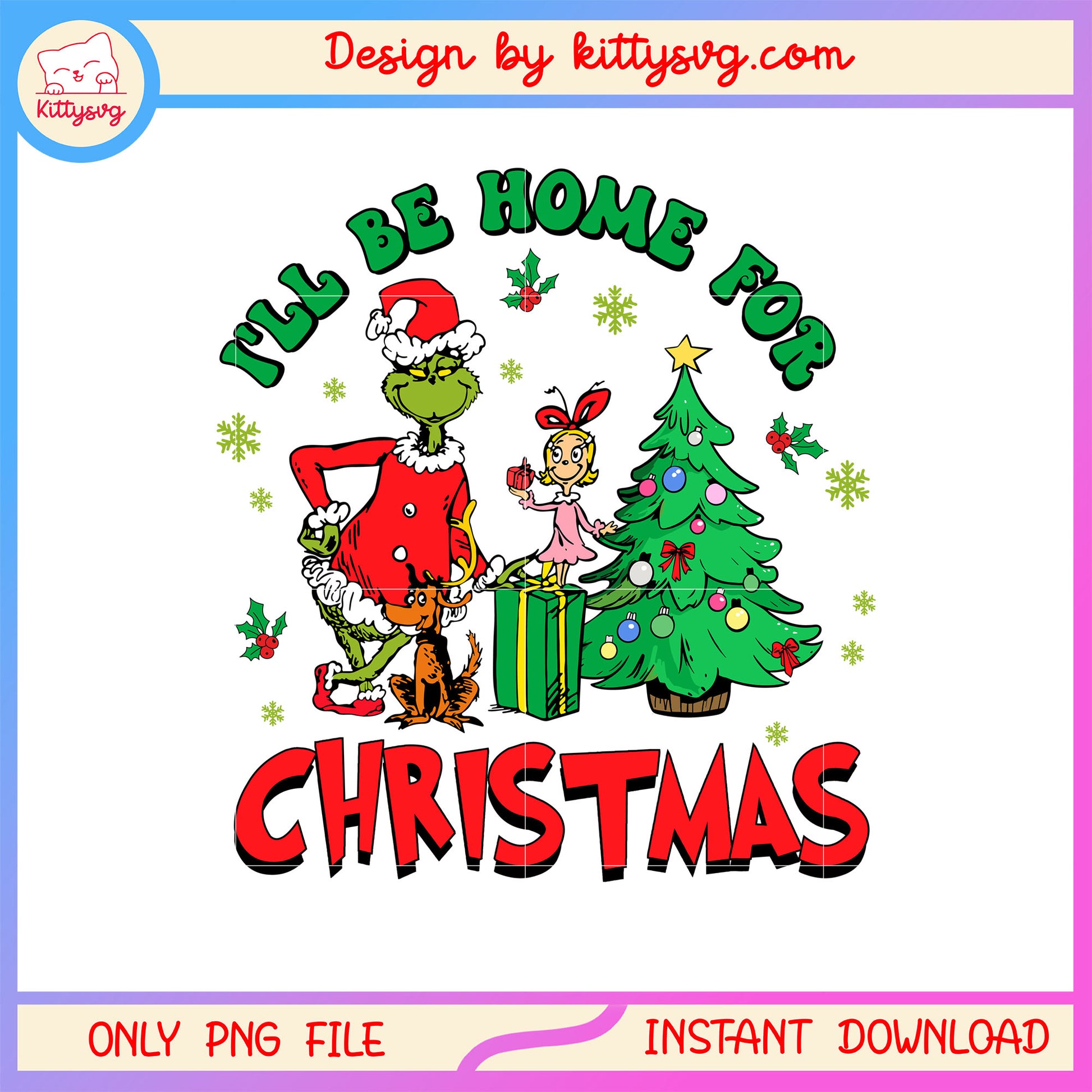 I'll be home for christmas grinch png, grinch christmas tree png