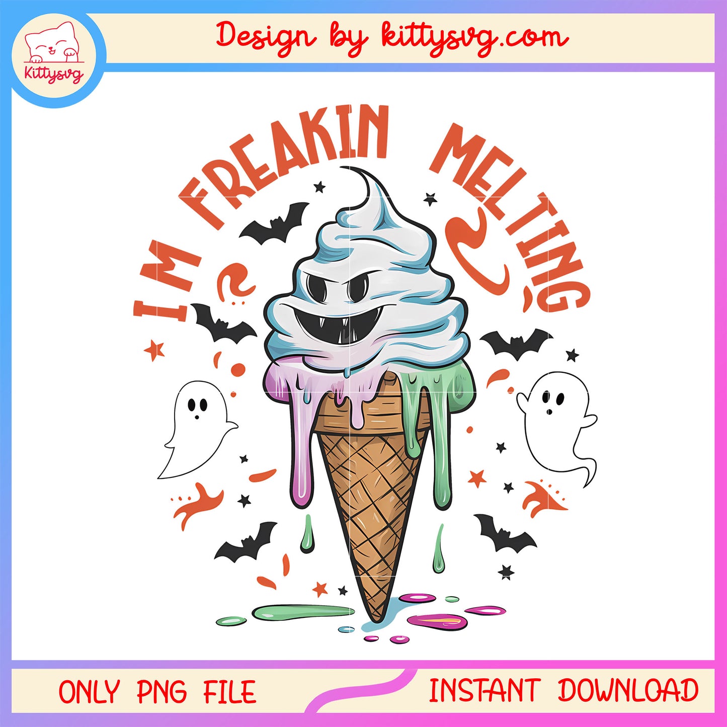 I'm freakin melting halloween ice cream png, horror halloween png