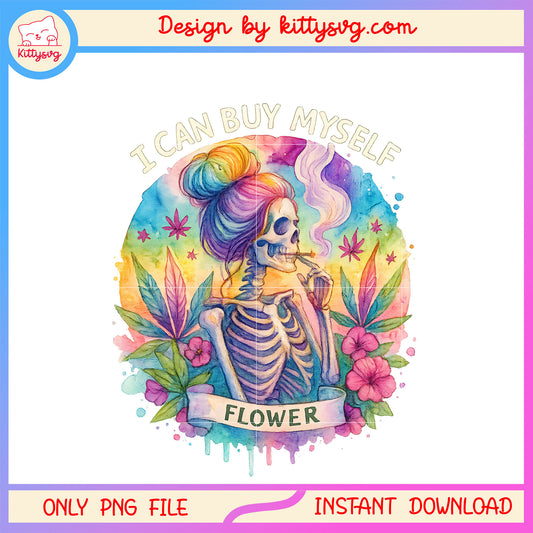 I can buy myself flowers skeleton girl png, skeleton smoking​ png