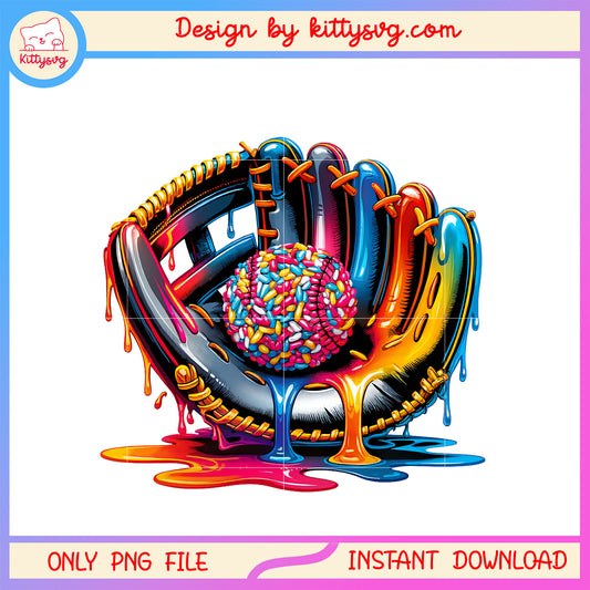 Ice cream drip baseball stuff colorful png, baseball gloves png
