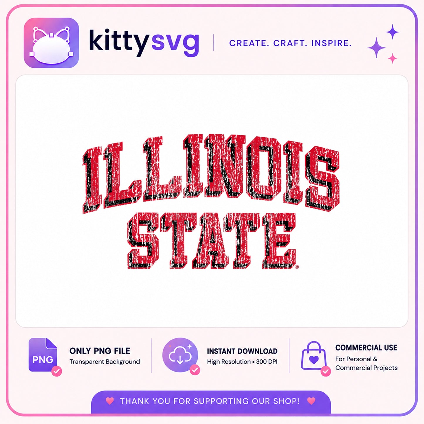Illinois State Distressed PNG, College Game Day PNG, Retro PNG