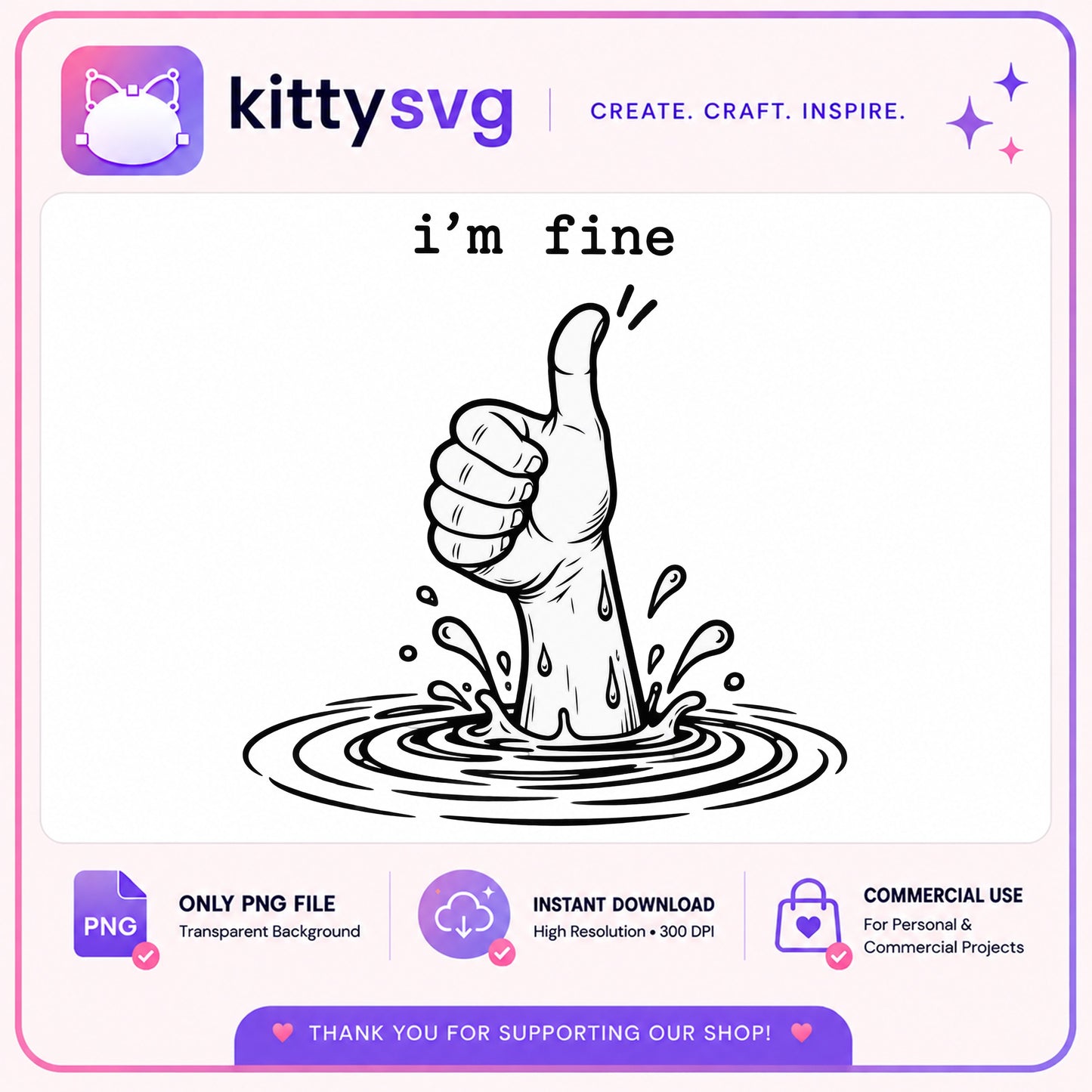 Im Fine Thumbs Up Drowning PNG, Funny Sarcastic PNG, Meme PNG