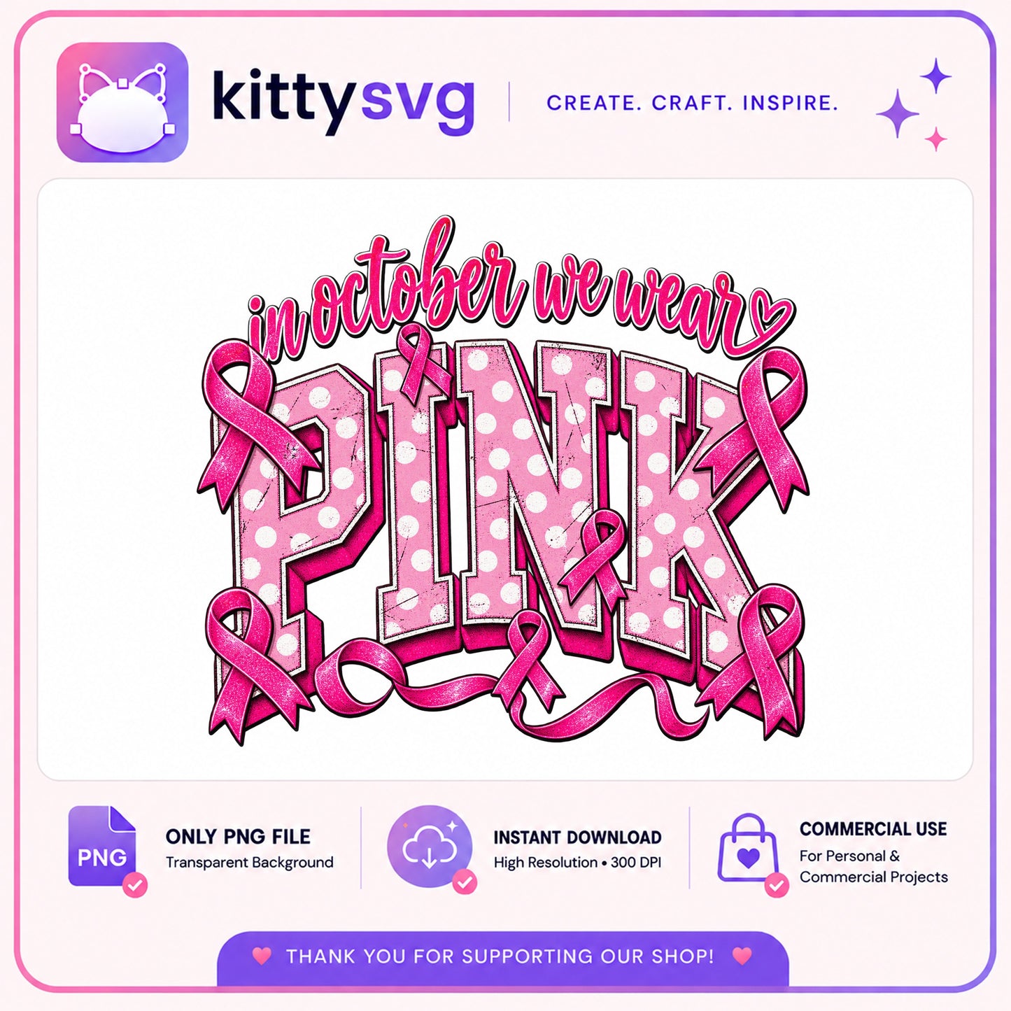 In October We Wear Pink PNG, Breast Cancer Awareness PNG, Pink Ribbon PNG