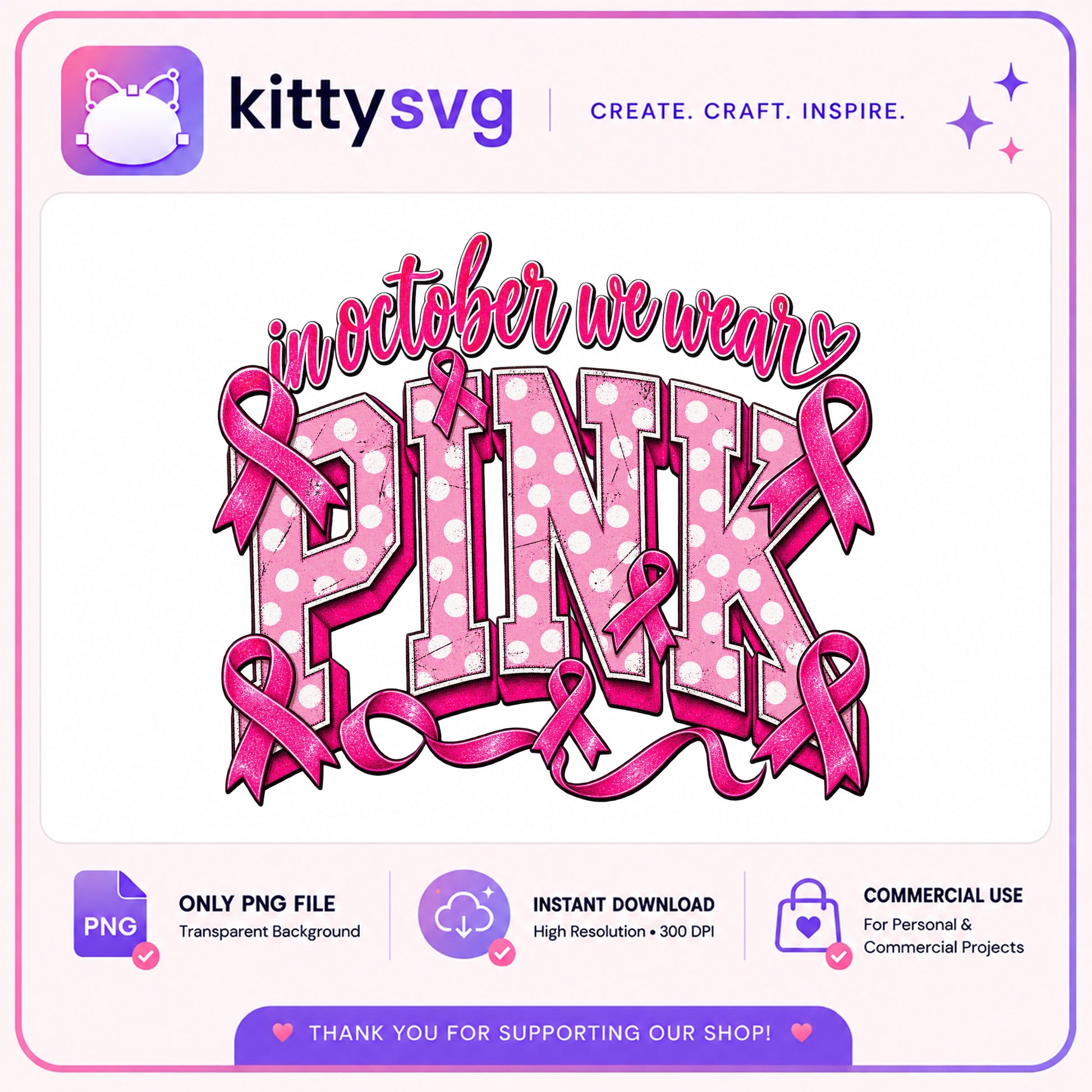 In October We Wear Pink PNG, Breast Cancer Awareness PNG, Pink Ribbon PNG