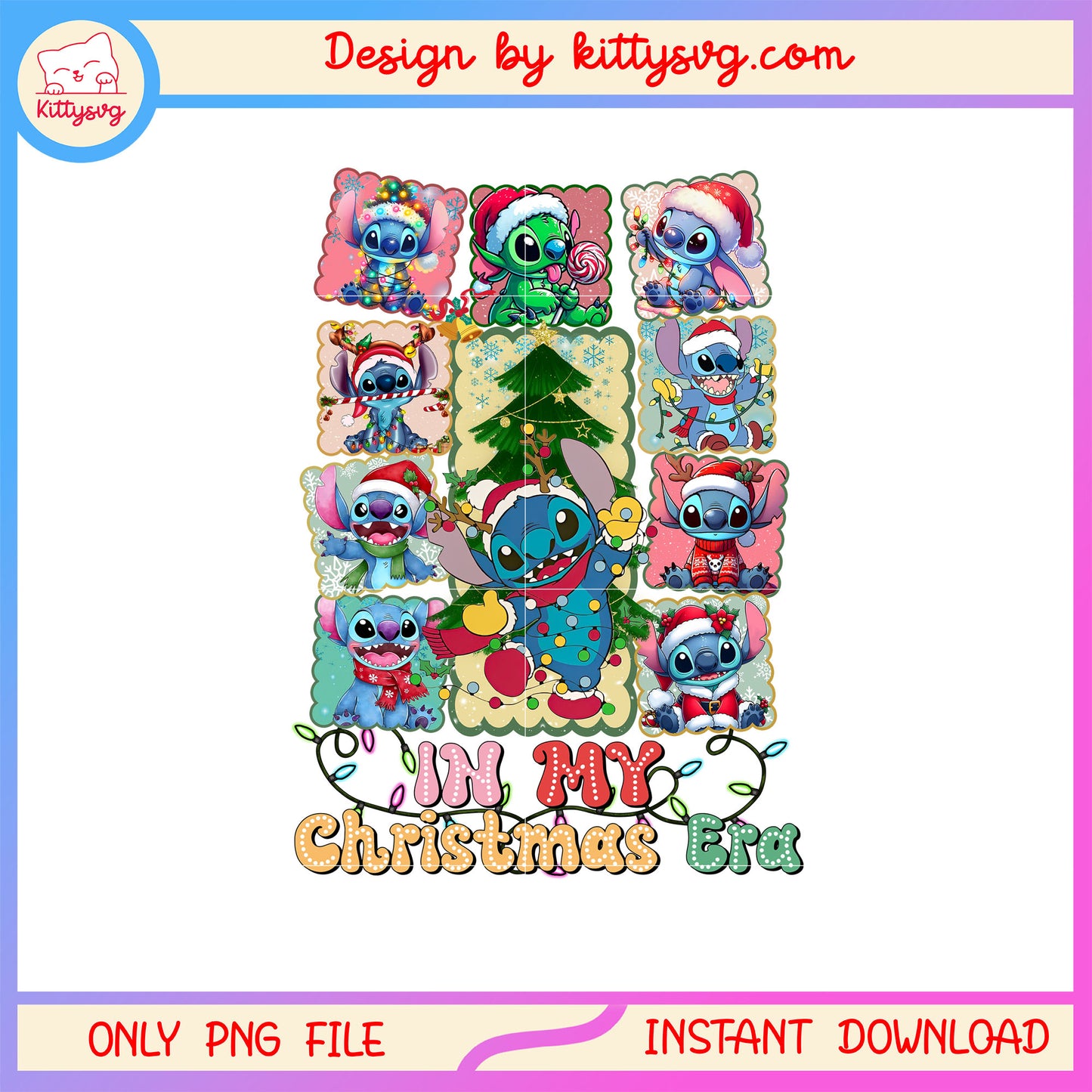 In my christmas era stitch disney png, christmas trees decor png