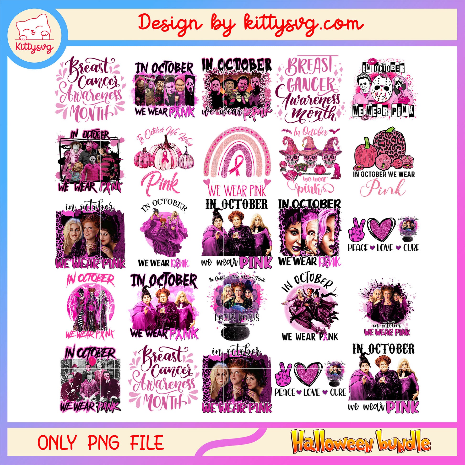 In october we wear pink hocus pocus bundle png, halloween hocus pocus​ png
