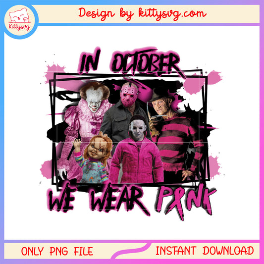 In october we wear pink horror characters killer png, autism awareness png 