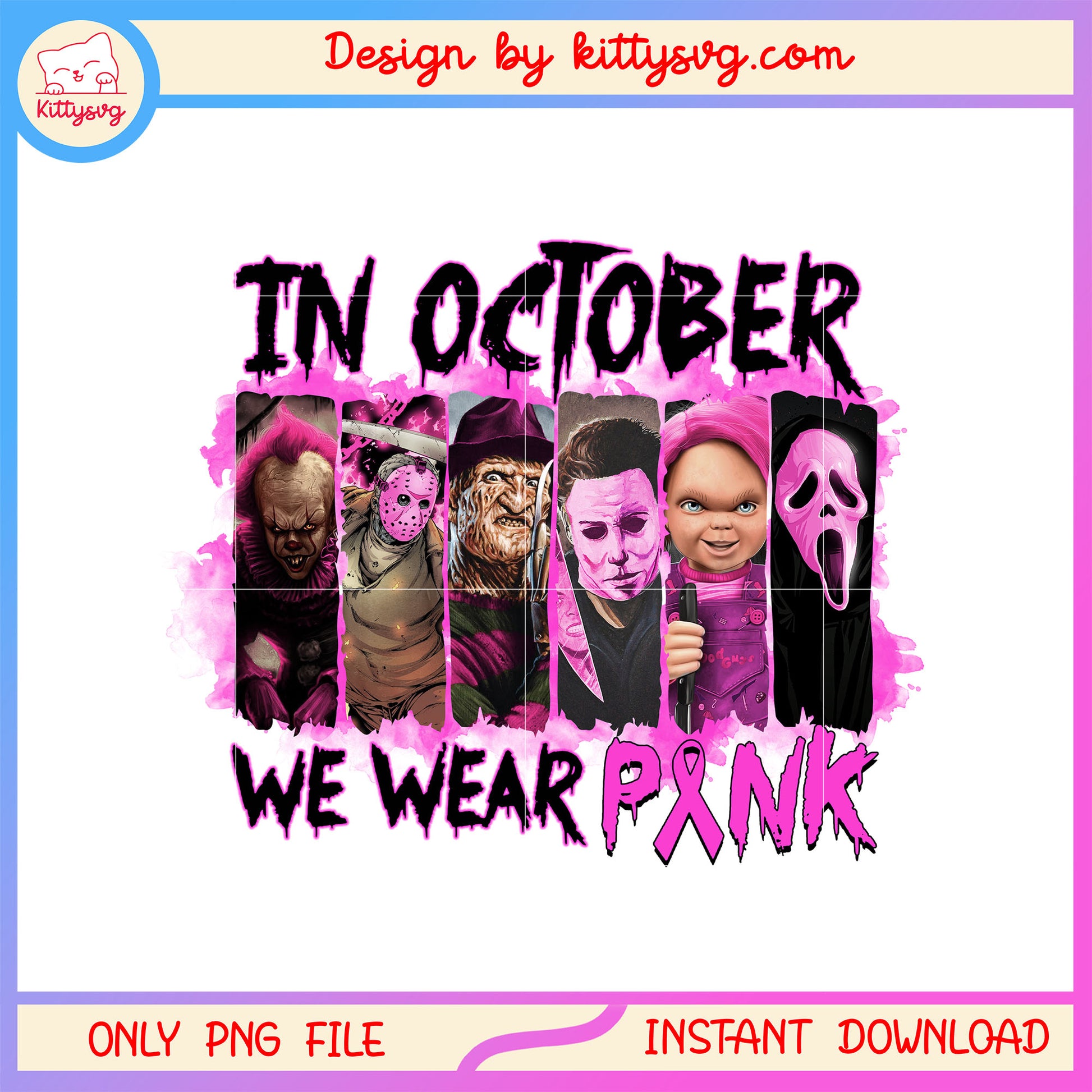 In october we wear pink png, spooky movie characters png, halloween png