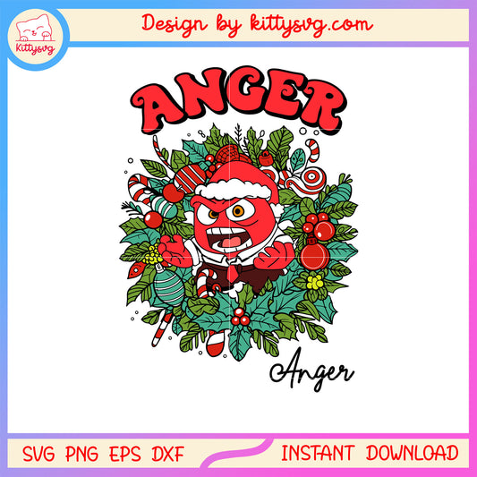 Inside out anger christmas flower wreath svg, inside out anger svg