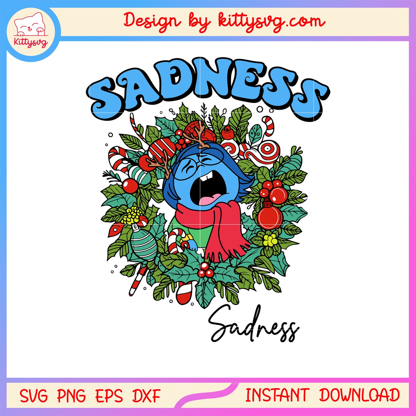 Inside out sadness christmas flower wreath svg, inside out sadness svg