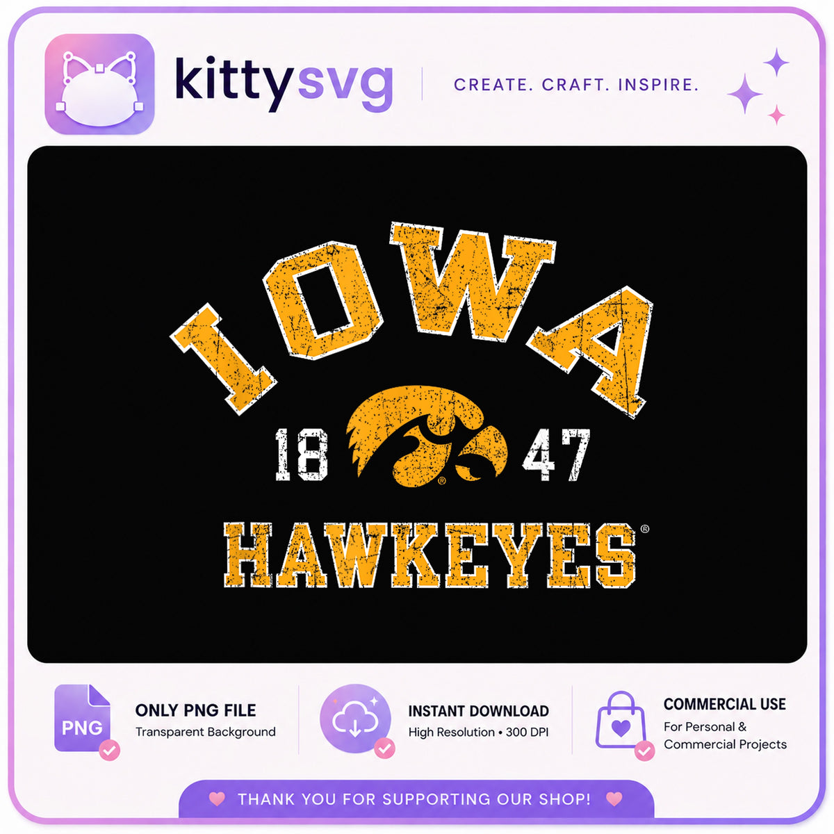 Iowa Hawkeyes PNG, Vintage Iowa 1847 PNG, College Football PNG