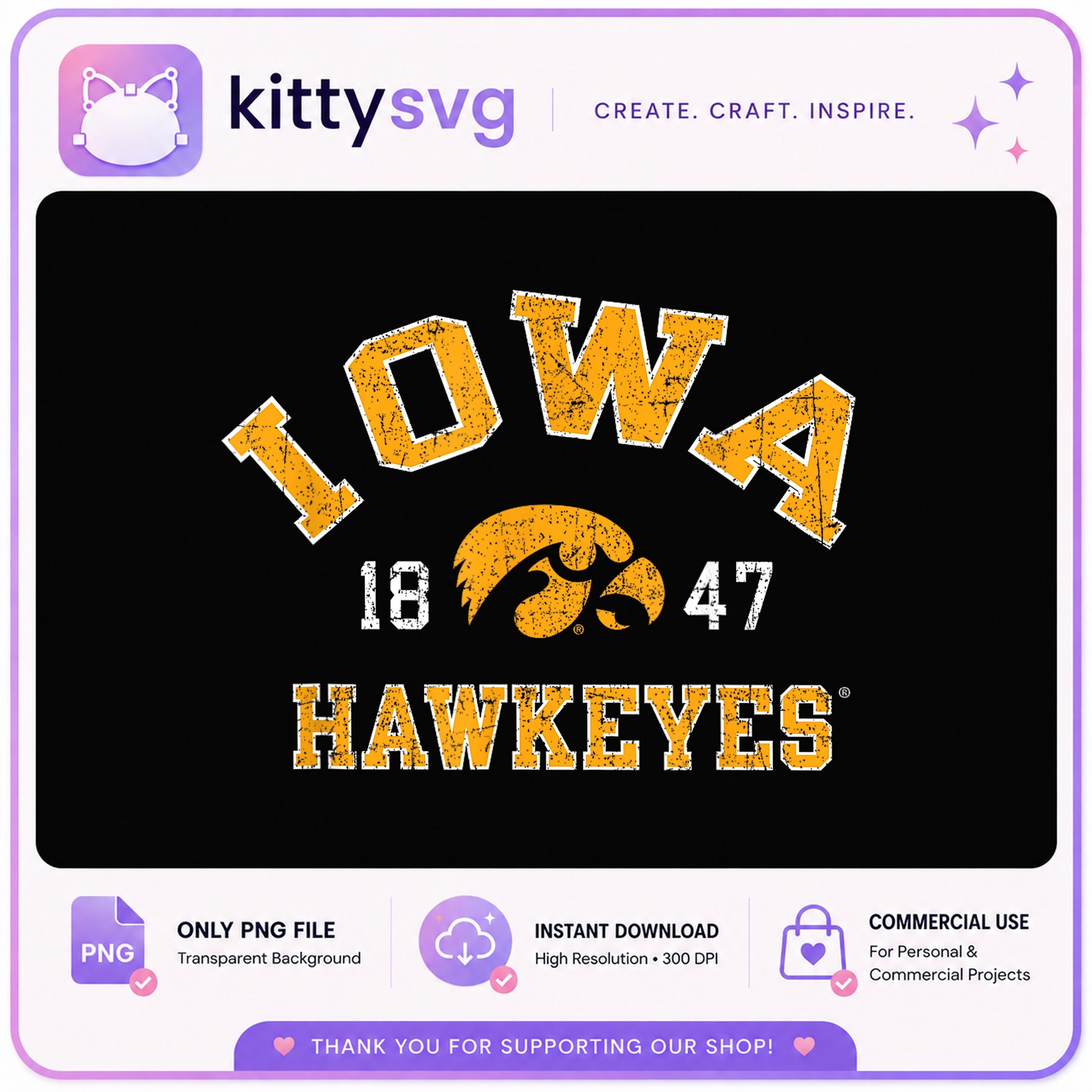 Iowa Hawkeyes PNG, Vintage Iowa 1847 PNG, College Football PNG