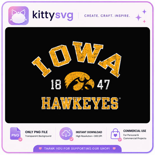 Iowa Hawkeyes PNG, Vintage Iowa 1847 PNG, College Football PNG
