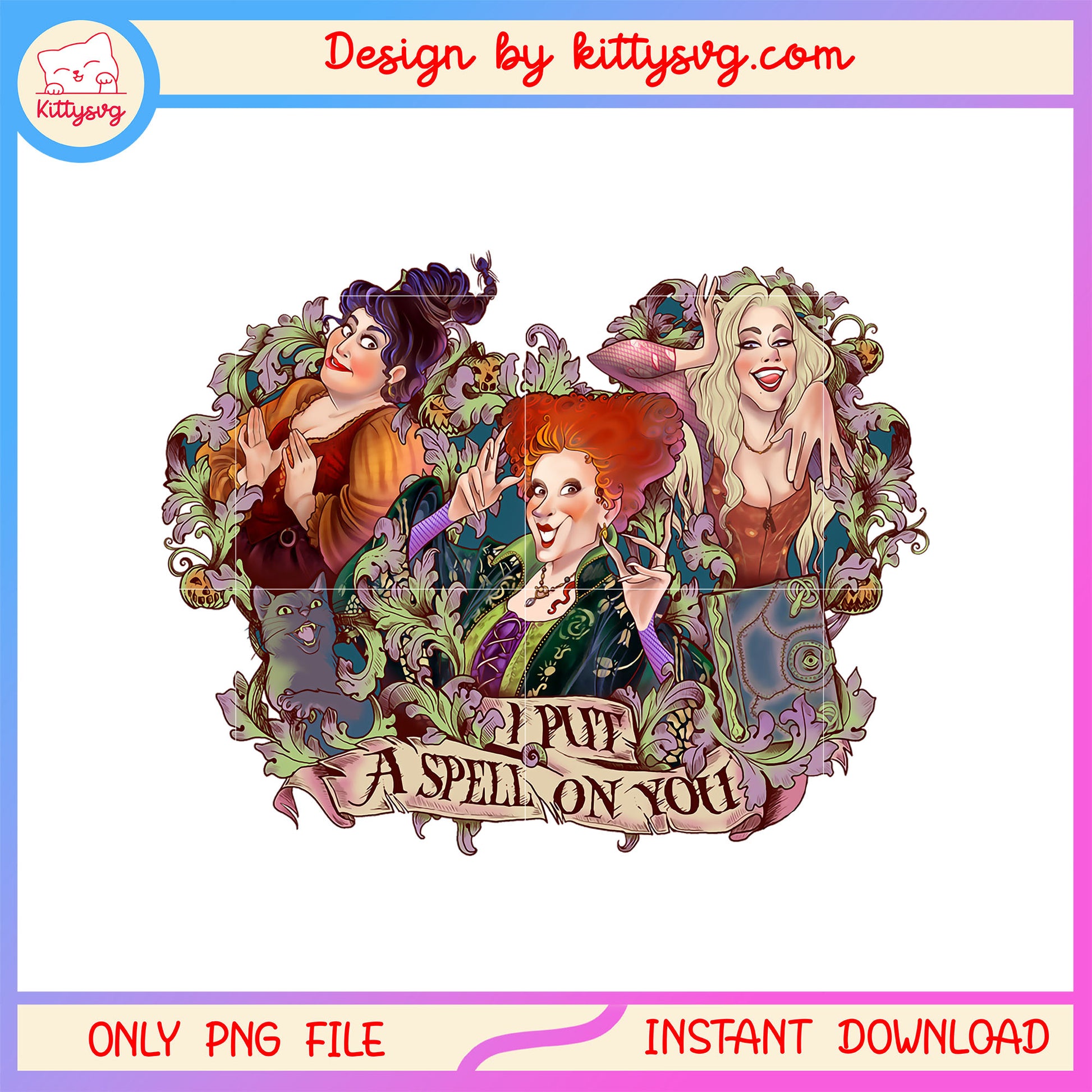 I put a spell on you halloween design png, hocus pocus witches png
