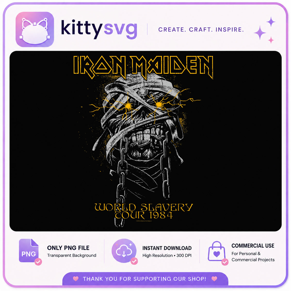 Iron Maiden PNG, World Slavery Tour Vintage Rock Band PNG, Eddie PNG
