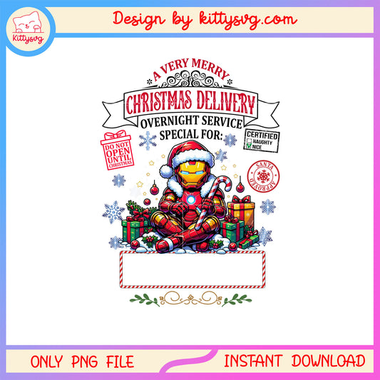 Iron man very merry christmas delivery png, marvel iron man png