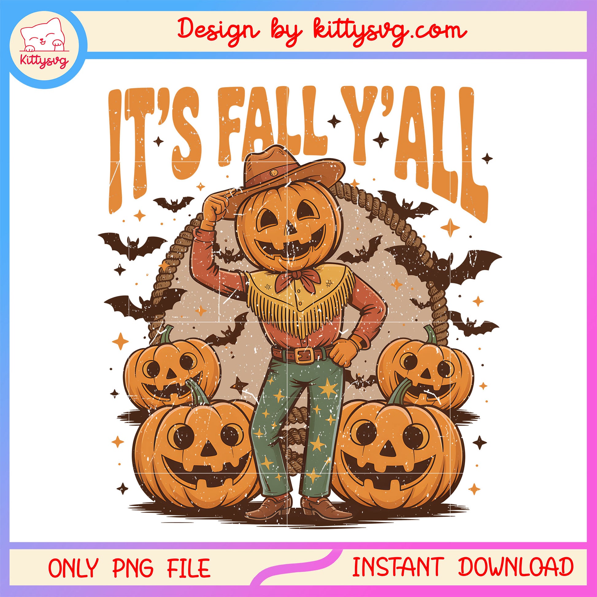 It's fall y'all cowboy pumpkin png, halloween vibe png, halloween pumpkin png