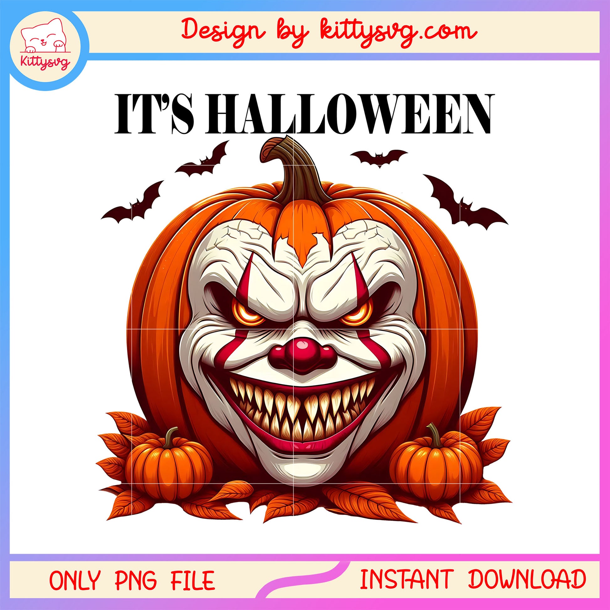 It's halloween pennywise face pumpkin design png, halloween clown png