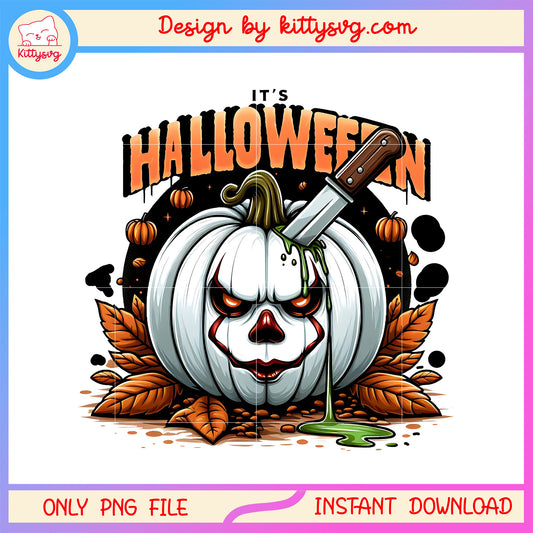 It's halloween pennywise face pumpkin png, halloween pumpkin png