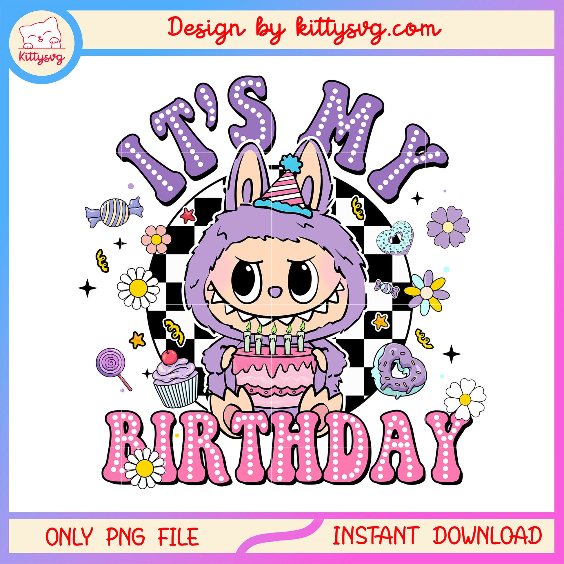 It's my birthday  labubu macaron design png, purple labubu png