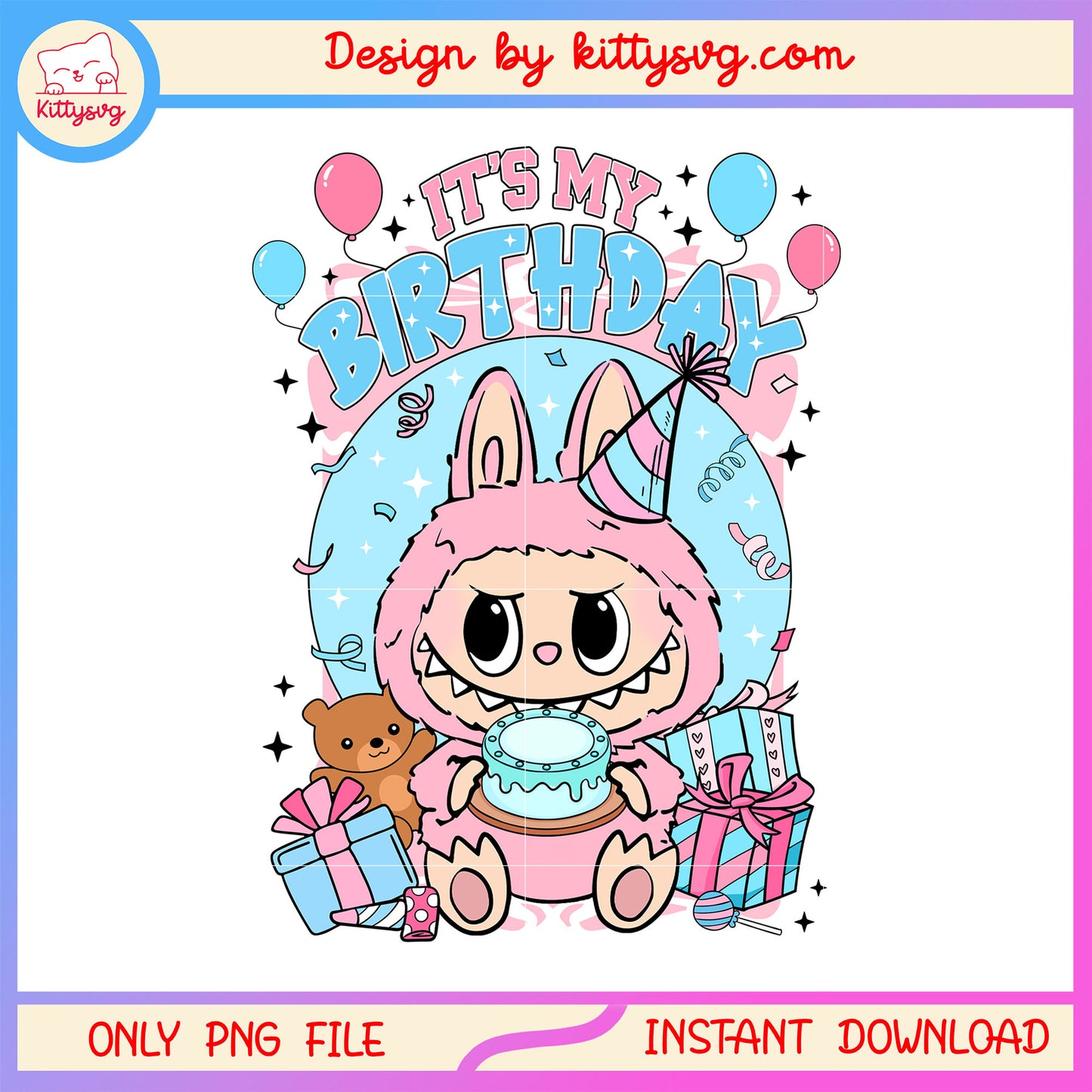 It's my birthday lychee berry labubu design png, labubu pink png