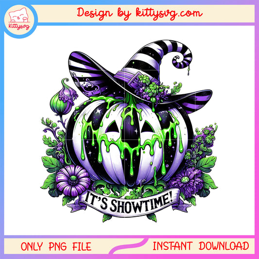 It's showtime witch pumpkin design png, halloween horror nigths png