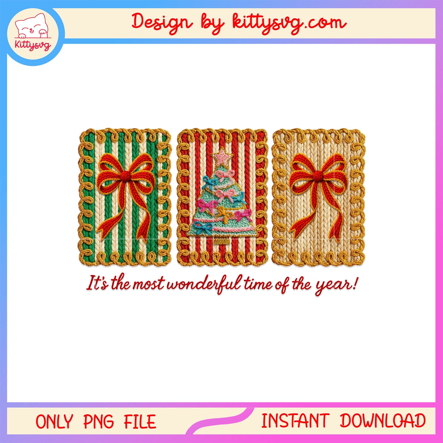 It's the most wonderful time of the years crochet png, merry x-mas png