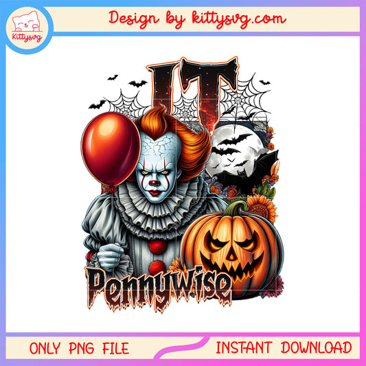 It pennywise pumpkin halloween design png, scary clown png