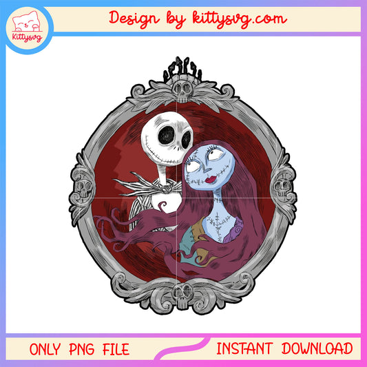 Jack and sally couple mirror png, nightmare before christmas png