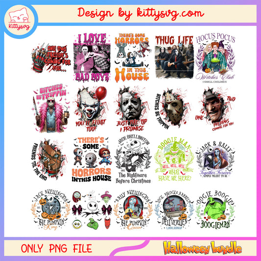 Jack and sally halloween bundle png, halloween horror movie​ png