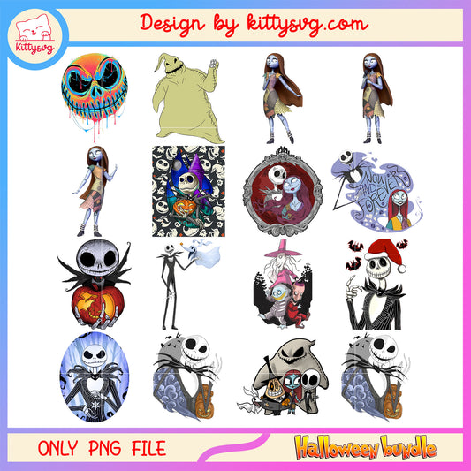 Jack skellington and friends halloween bundle png, jack skellington png