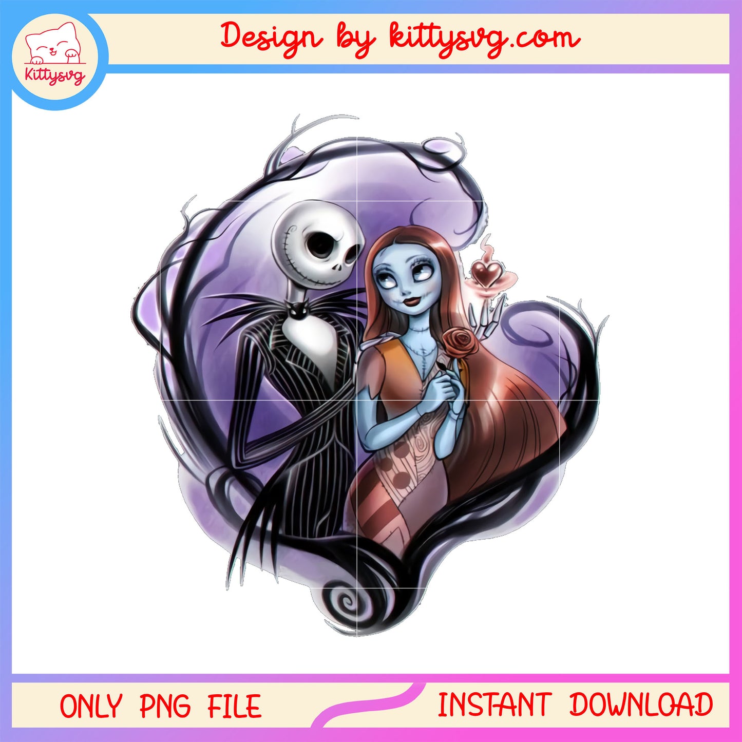Jack skellington and sally spooky heart png, halloween couple png