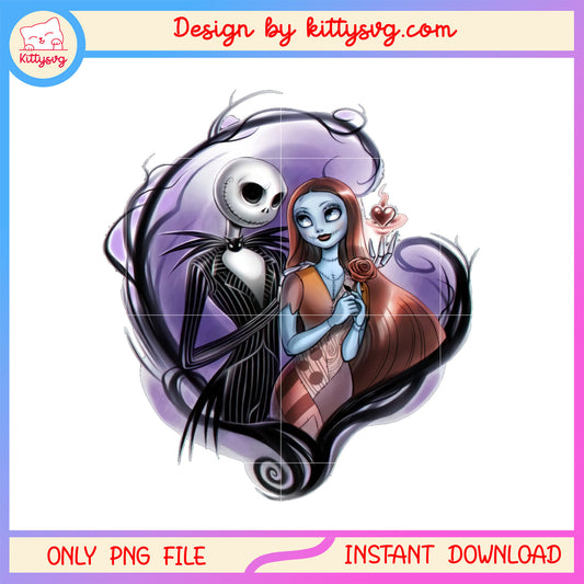 Jack skellington and sally spooky heart png, halloween couple png