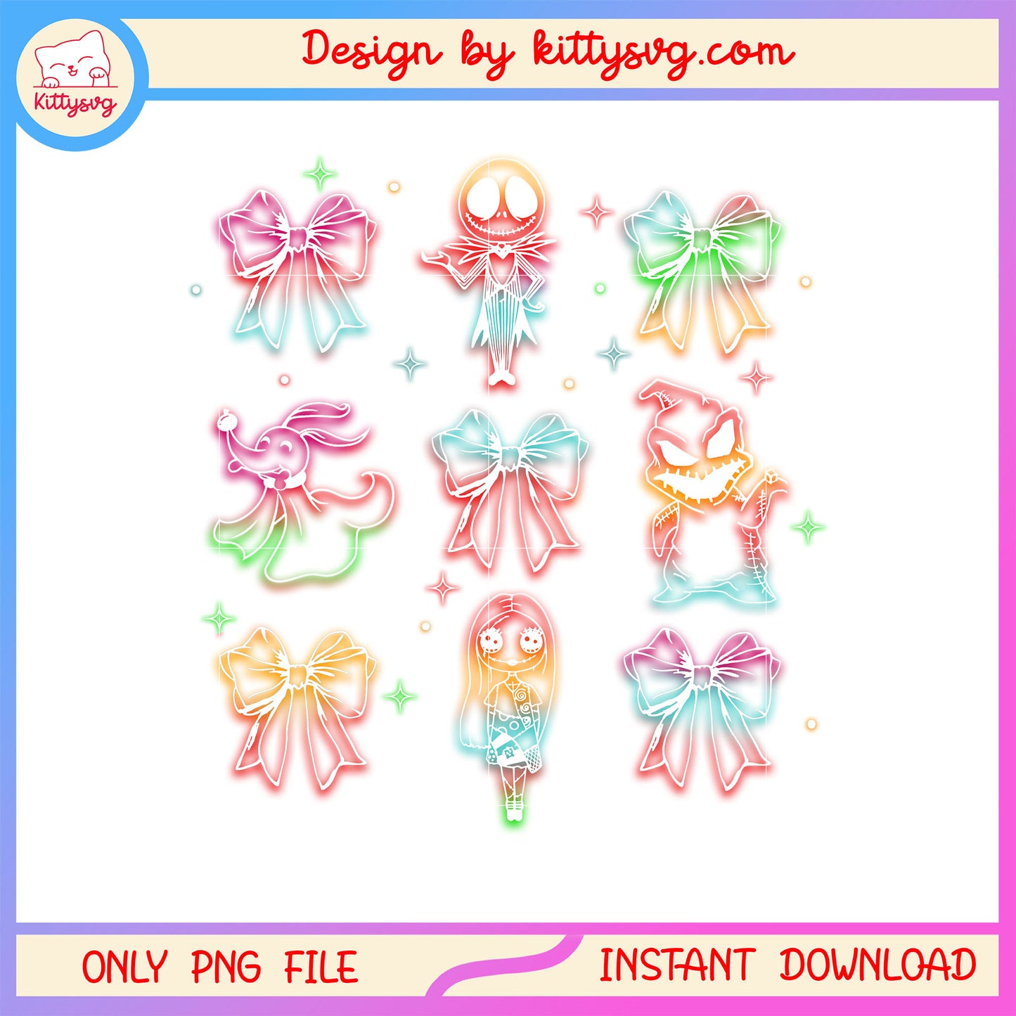 Jack skellington halloween neon bundle png, nightmare before christmas png