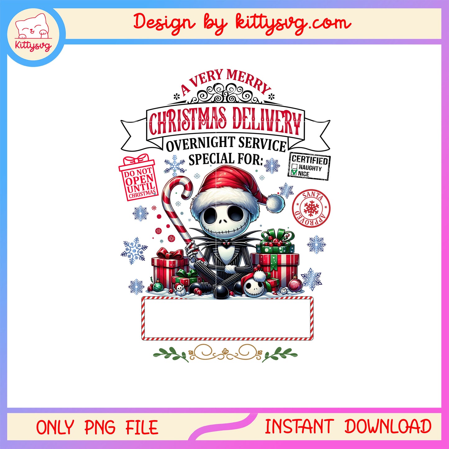 Jack very merry christmas delivery png, jack skellington png