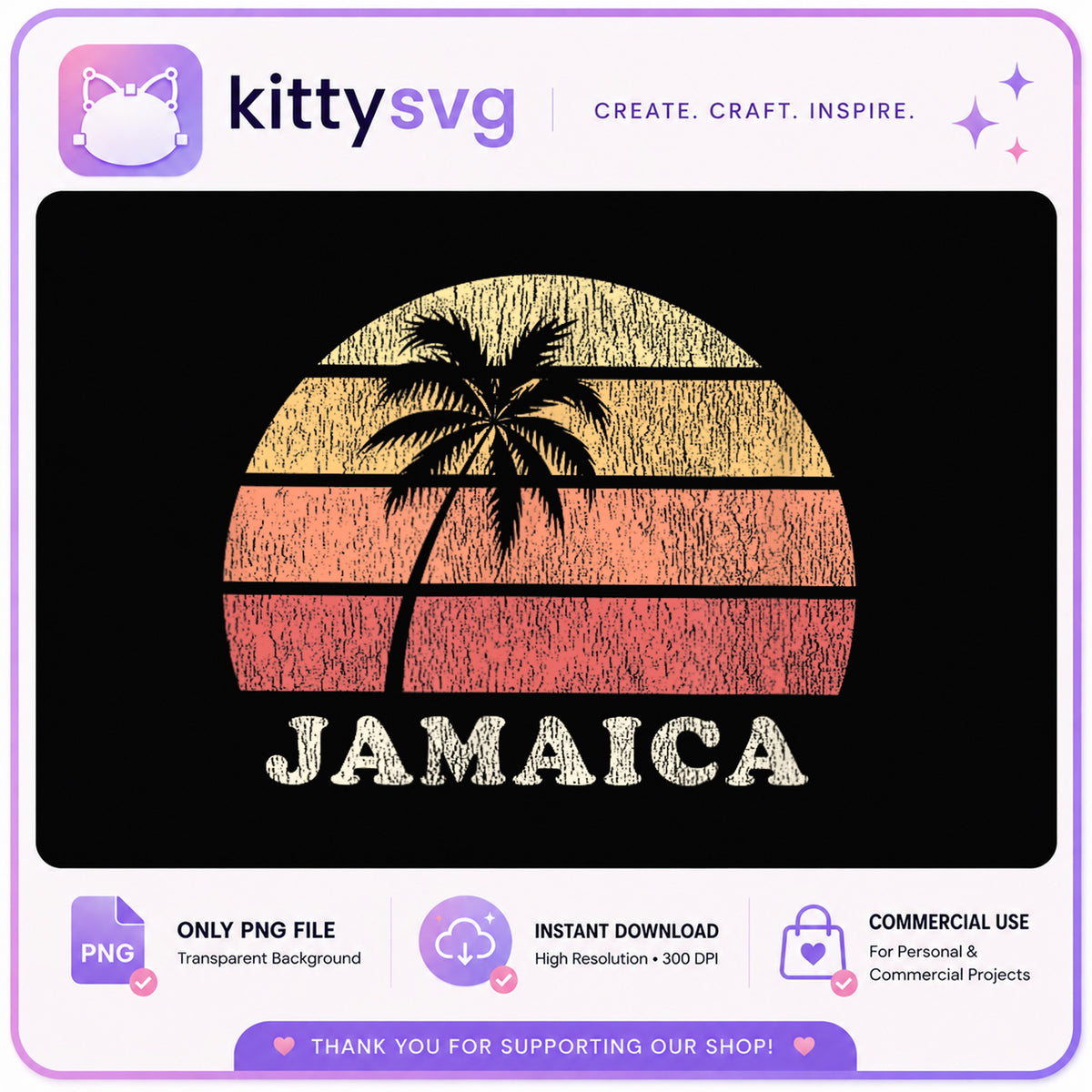 Jamaica Retro Sunset Palm Tree PNG, Vintage Beach, Summer PNG