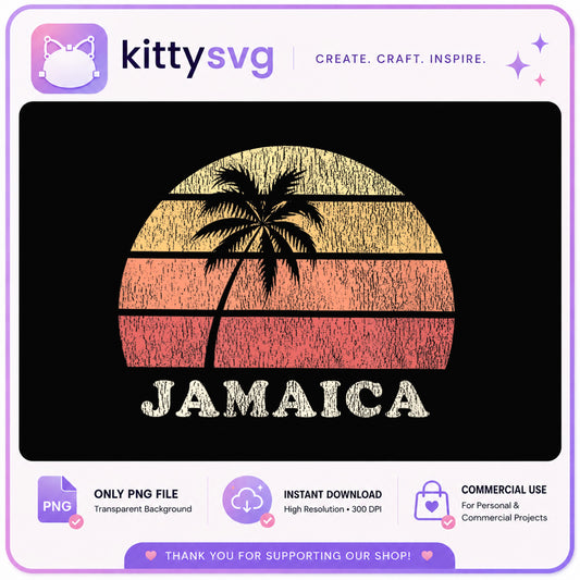 Jamaica Retro Sunset Palm Tree PNG, Vintage Beach, Summer PNG
