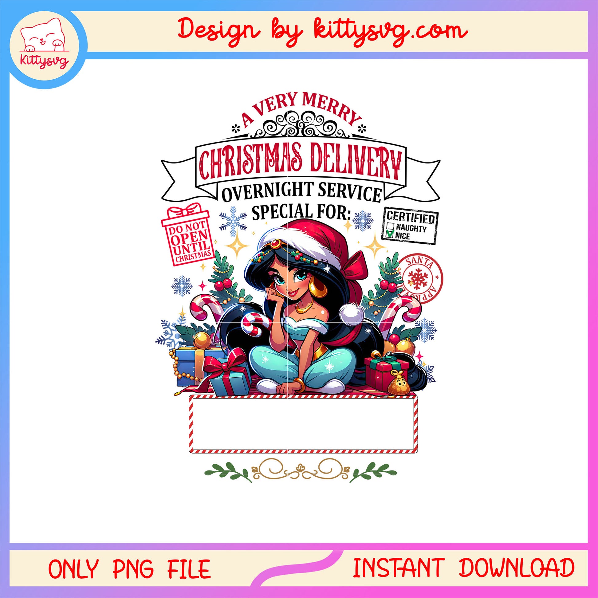 Jasmine a very merry christmas delivery png, jasmine disney png