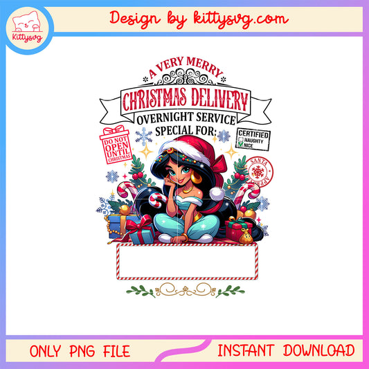 Jasmine a very merry christmas delivery png, jasmine disney png