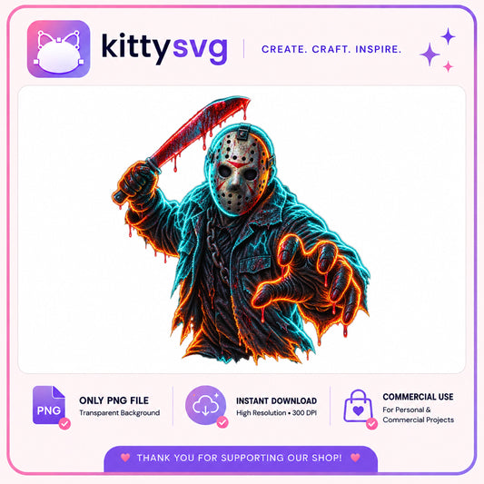 Jason Voorhees Neon PNG, Horror Halloween PNG, Slasher PNG