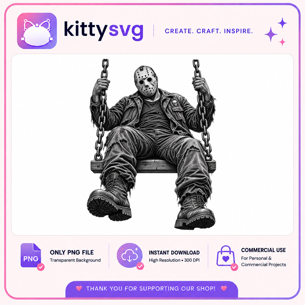 Jason Voorhees On Swing PNG, Horror Movie Clipart, Halloween PNG