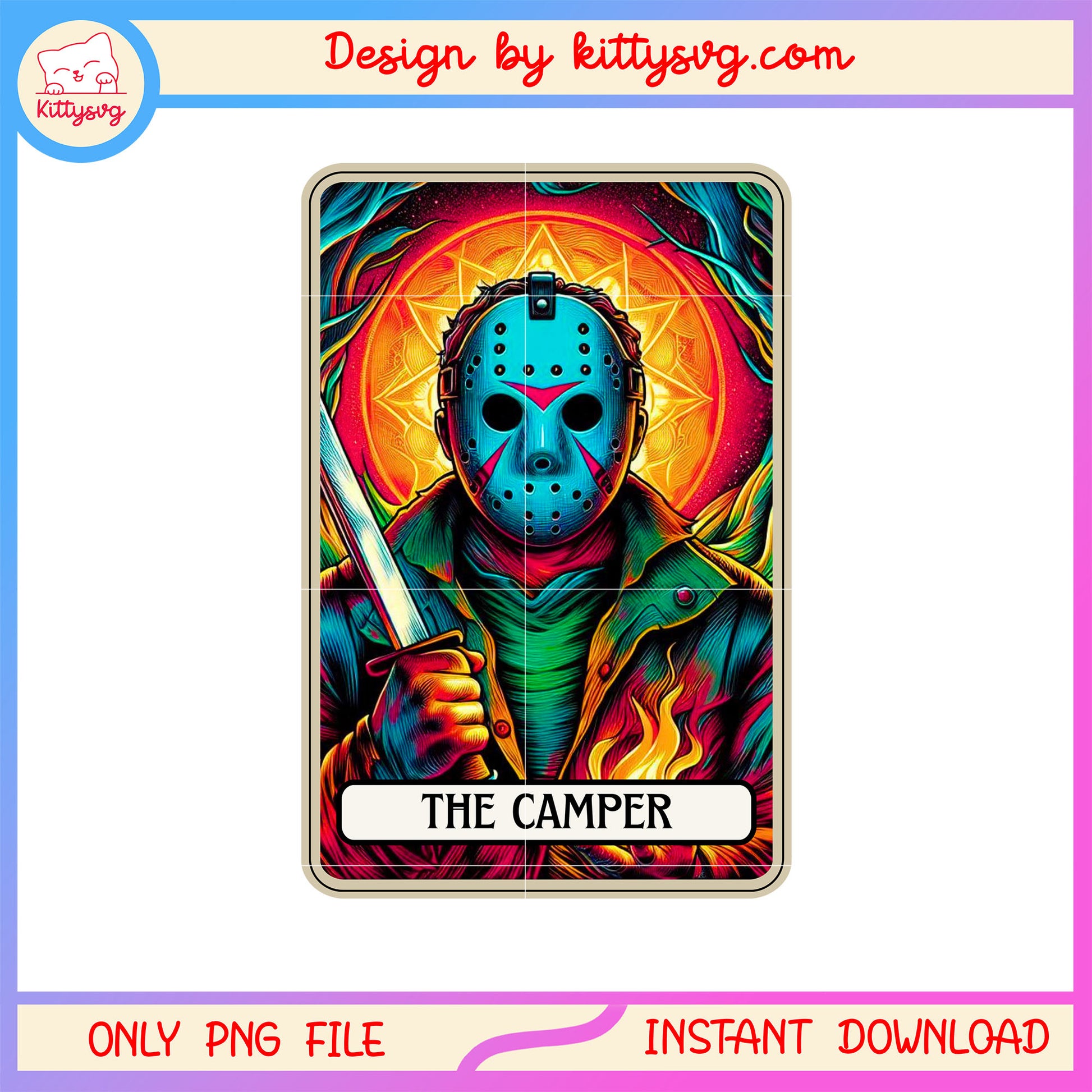 Jason voorhees the camper halloween card png, halloween tarot card png