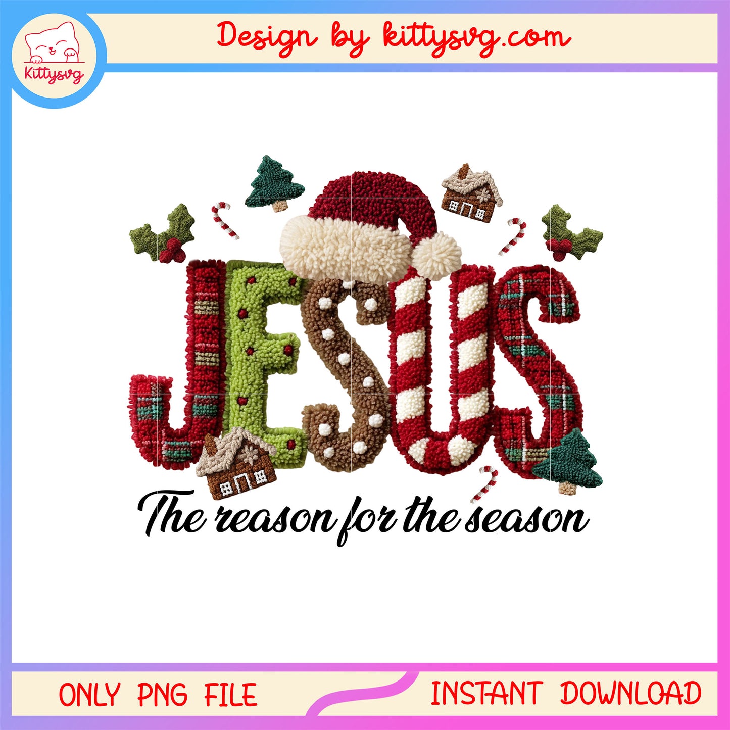 Jesus the reason for the season santa hat crochet png, happy x mas png