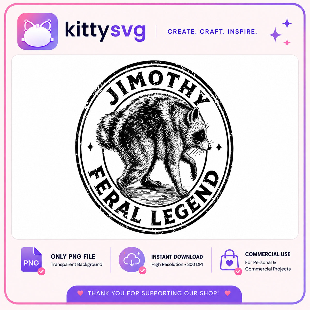 Jimothy Feral Legend Raccoon PNG, Funny Raccoon PNG, Vintage Stamp PNG