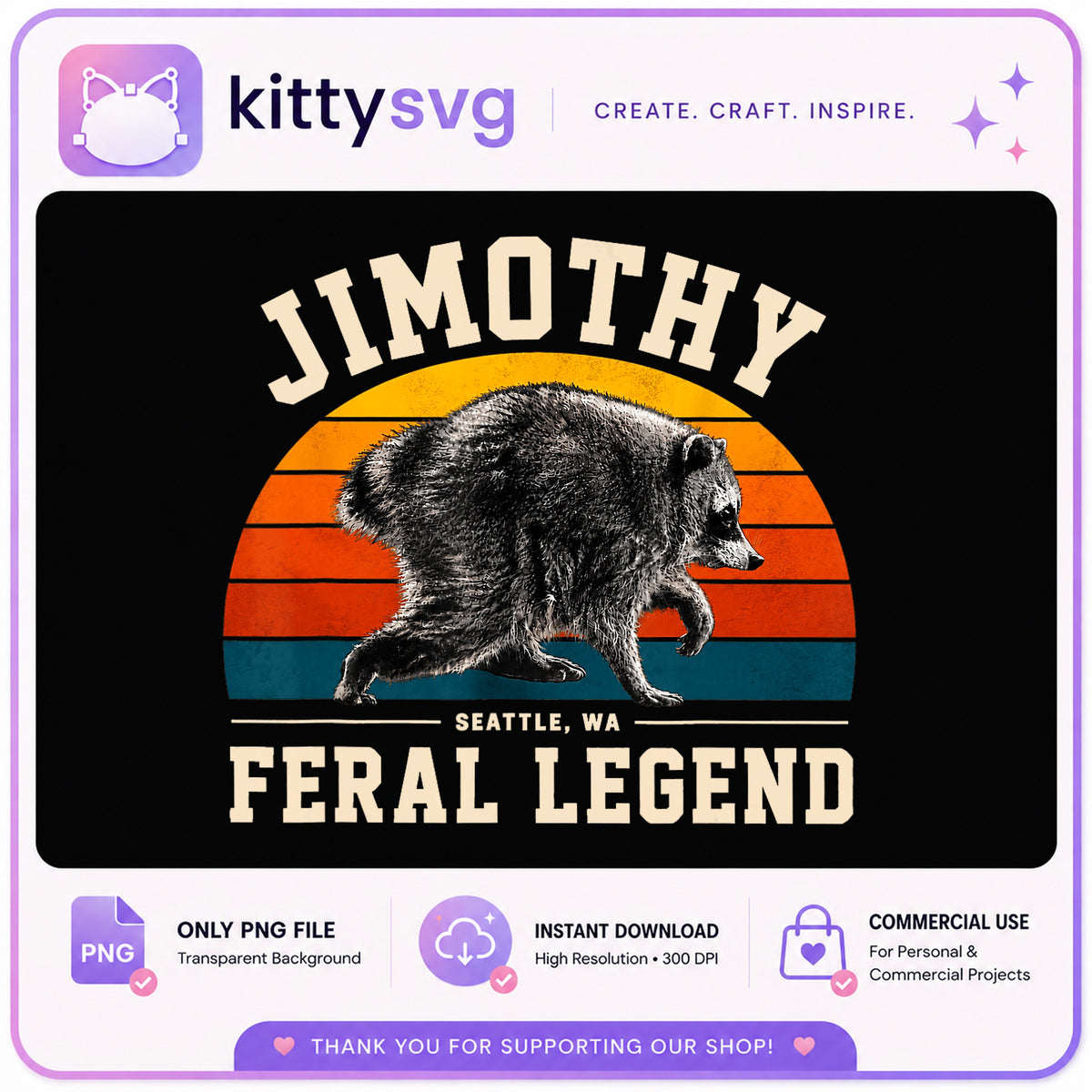 Jimothy Feral Legend Raccoon PNG, Retro Raccoon PNG, Funny Raccoon PNG