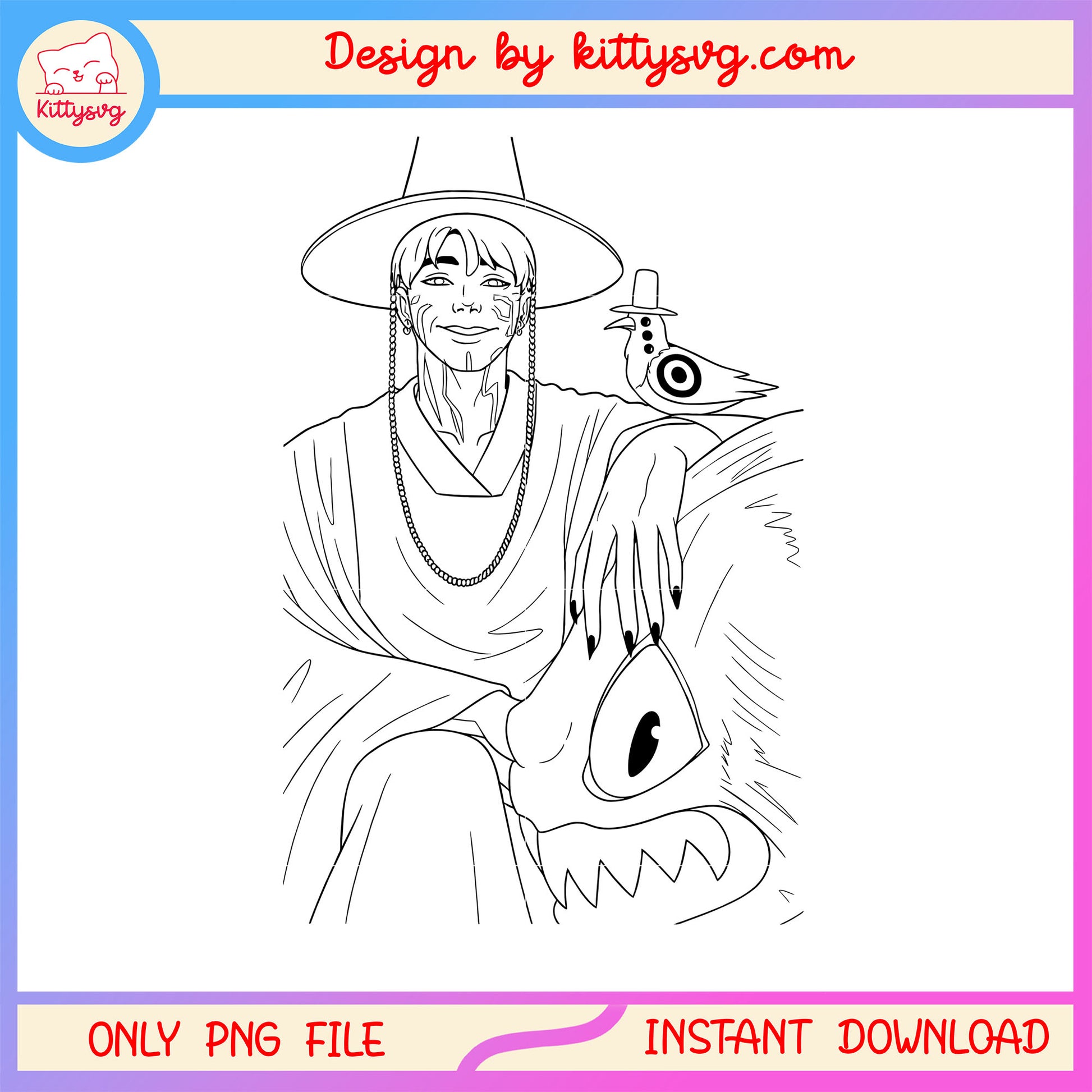 Jinu demon and sussie outline png, Kpop demon characters png