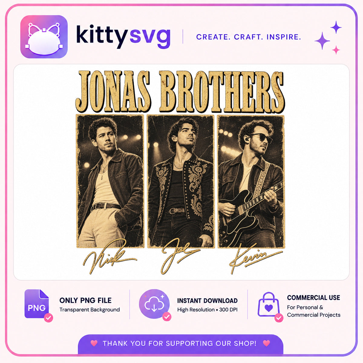 Jonas Brothers Vintage PNG, Nick Joe Kevin Band, Concert PNG