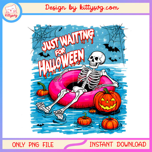 Just waiting for halloween summer vibes png, human skeleton png, summer png
