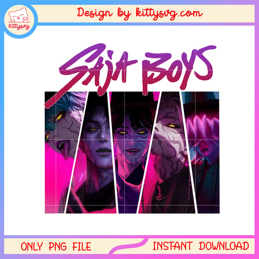 K-pop saja boys team horror design png, kpop demon hunters boy group png