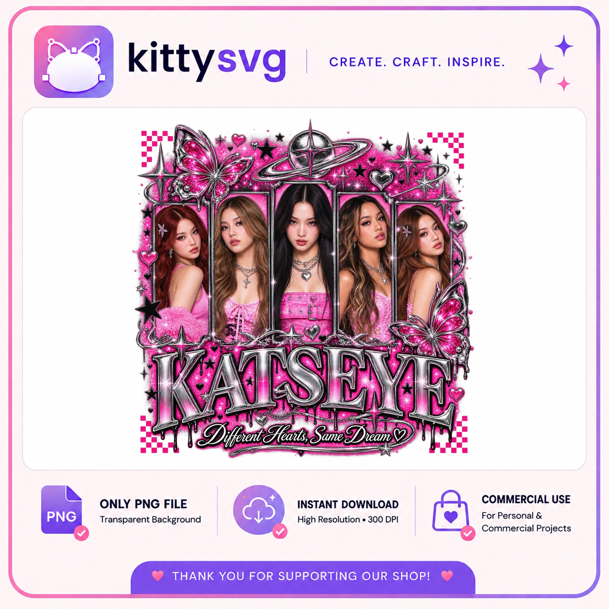 Katseye Different Hearts Same Dream PNG, Kpop Girl Group PNG, Fan Art PNG